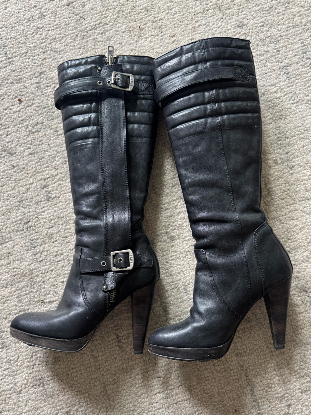 Frye Harlow Tall Moto Knee High Leather Boots - Picture 3 of 7
